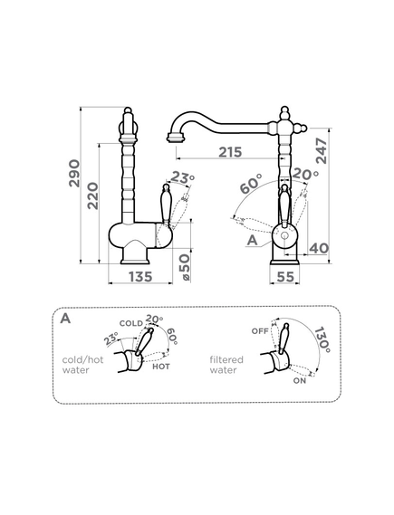 Купить Смеситель Kyoto 2 Plus-SI латунь/античное серебро (4994352) по цене 29888 руб., в Санкт-Петебруге в интернет магазине 100-Систем, а также дургие товары Omoikiri из раздела Смесители с подключением фильтра и Смесители для кухни