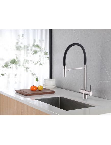 Купить Смеситель ABBER Wasser Kreis AF81141 для кухни с подключением фильтра и выдвижной лейкой, хром (af81141) по цене 19700 руб., в Санкт-Петебруге в интернет магазине 100-Систем, а также дургие товары ABBER из раздела Смесители с подключением фильтра и Смесители для кухни