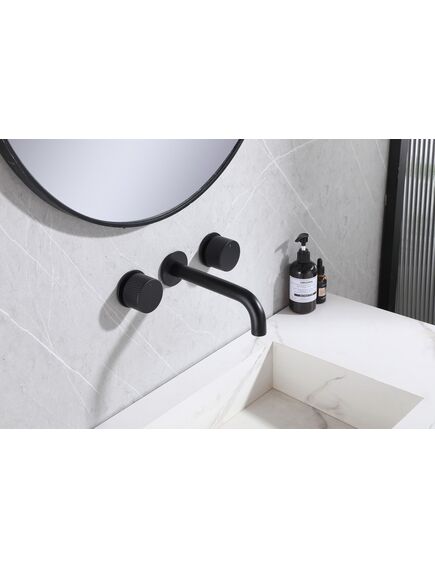 Купить Смеситель ABBER Wasser Kreis AF81122B для раковины скрытого монтажа, черный матовый (af81122b) по цене 24300 руб., в Санкт-Петебруге в интернет магазине 100-Систем, а также дургие товары ABBER из раздела Встраиваемые настенные смесители для раковины и Смесители для раковины