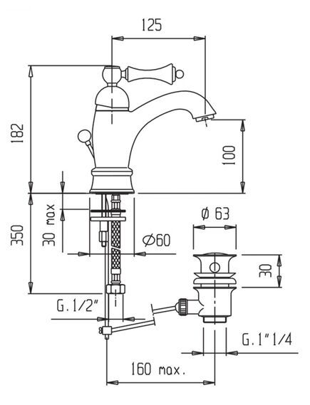 Купить Смеситель Cezares Margot MARGOT-LSM1-A-03/24-Bi для раковины (margot-lsm1-a-03/24-bi) по цене 44350 руб., в Санкт-Петебруге в интернет магазине 100-Систем, а также дургие товары CEZARES из раздела Рычажные смесители и Смесители для раковины