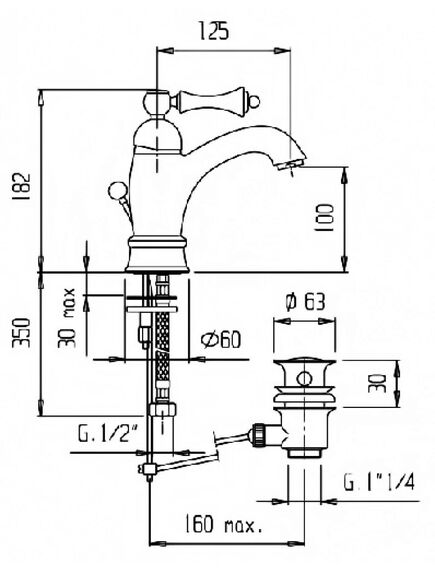 Купить Смеситель Cezares Margot MARGOT-LSM1-A-01-Bi для раковины (margot-lsm1-a-01-bi) по цене 25640 руб., в Санкт-Петебруге в интернет магазине 100-Систем, а также дургие товары CEZARES из раздела Рычажные смесители и Смесители для раковины