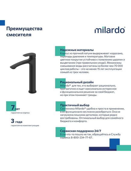 Купить Смеситель для настольного умывальника, черный матовый, Rora, Milardo, RORBL01M01 (rorbl01m01) по цене 9790 руб., в Санкт-Петебруге в интернет магазине 100-Систем, а также дургие товары MILARDO из раздела Рычажные смесители и Смесители для раковины