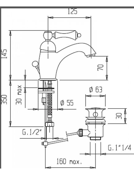 Купить Смеситель для раковины Cezares MARGOT-LSM1-03/24-N, золото (margot-lsm1-03/24-n) по цене 37230 руб., в Санкт-Петебруге в интернет магазине 100-Систем, а также дургие товары CEZARES из раздела Рычажные смесители и Смесители для раковины