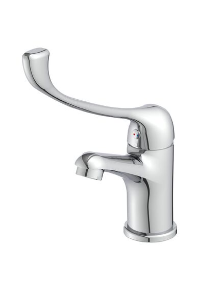 Купить Смеситель для раковины с локтевой рукояткой, монолитный, высота излива 8 см, длина 9 см, латунь/хром (lm4636c) по цене 6790 руб., в Санкт-Петебруге в интернет магазине 100-Систем, а также дургие товары LEMARK из раздела Рычажные смесители и Смесители для раковины