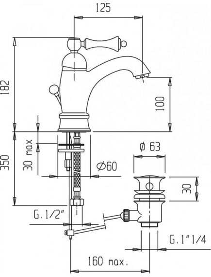 Купить Смеситель для раковины Cezares MARGOT-LSM1-A-03/24-N, золото (MARGOT-LSM1-A-03/24-N) по цене 44350 руб., в Санкт-Петебруге в интернет магазине 100-Систем, а также дургие товары CEZARES из раздела Рычажные смесители и Смесители для раковины
