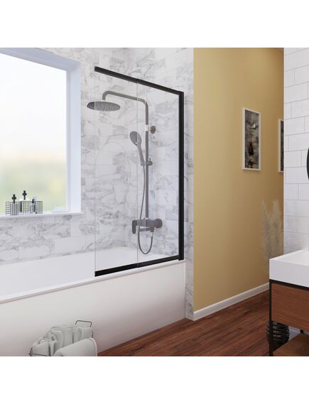 Купить Шторка Wasserkraft 61S02-100 1000х1400 для ванны, стекло, профиль черный (61s02-100) по цене 36120 руб., в Санкт-Петебруге в интернет магазине 100-Систем, а также дургие товары WasserKRAFT из раздела Стеклянные шторки для ванн и Сантехника