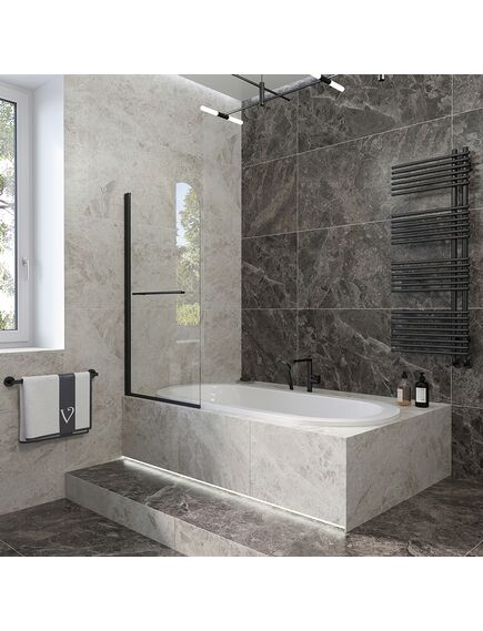 Купить Шторка для ванной  Veconi  Palau 90x150 стекло прозрачное профиль черный PL79B-90-01-C4 (PL79B-90-01-C4) по цене 15486 руб., в Санкт-Петебруге в интернет магазине 100-Систем, а также дургие товары Veconi из раздела Стеклянные шторки для ванн и Сантехника