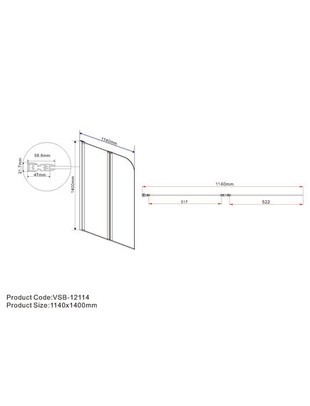 Купить Душевая шторка на ванну VSB-12114CL, 1140*1400, хром, стекло прозрачное, , шт (vsb-12114cl) по цене 16502 руб., в Санкт-Петебруге в интернет магазине 100-Систем, а также дургие товары Vincea из раздела Стеклянные шторки для ванн и Сантехника