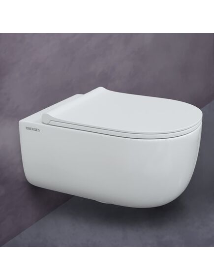 Купить Унитаз BERGES подвестной EGO XL 54 см, сиденье дюропласт Toma Slim SO, микролифт, быстросьем (082118) по цене 20990 руб., в Санкт-Петебруге в интернет магазине 100-Систем, а также дургие товары BERGES из раздела Унитазы подвесные и Унитазы