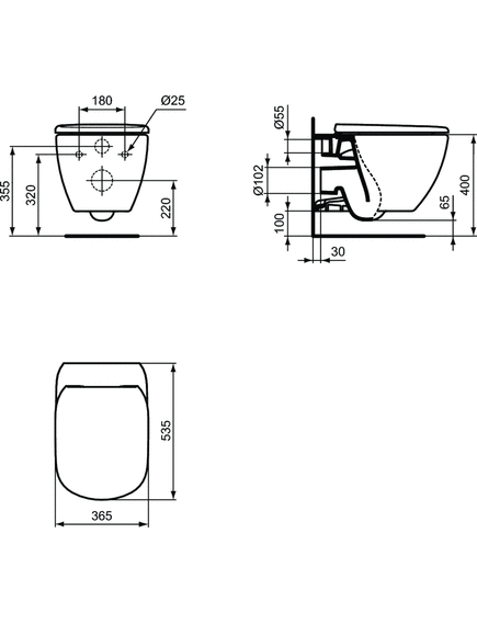 Купить Безободковый подвесной унитазTESI Rimless (t355101) по цене 34630.88 руб., в Санкт-Петебруге в интернет магазине 100-Систем, а также дургие товары IDEAL STANDARD из раздела Унитазы подвесные и Унитазы
