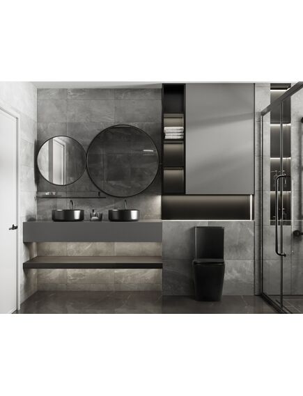 Купить Унитаз компакт Размер: 61x35x83,5 см Цвет: черный матовый Материал: высококачественная керамика устойчивая к царапинам, температура обжига более 1200°C - безободковый, бесшумынй круговой слив торнадо 3/6 л - антигрязевая поверхность EasyClean - жесткое бы (ac1210tmb) по цене 33150 руб., в Санкт-Петебруге в интернет магазине 100-Систем, а также дургие товары ABBER из раздела Горизонтальный выпуск и Унитазы-компакт с бачком
