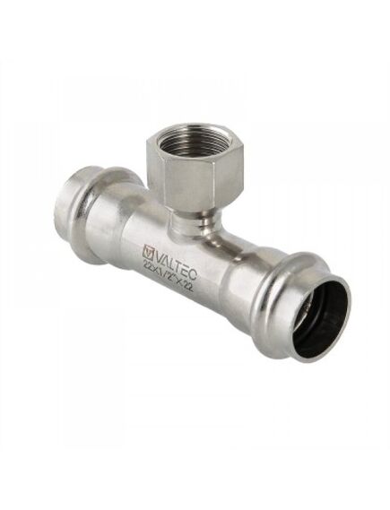 Купить Тройник Valtec пресс 22х1/2" ВР, нерж. сталь (VTI.932.I.220422) по цене 707 руб., в Санкт-Петебруге в интернет магазине 100-Систем, а также дургие товары VALTEC из раздела Фитинги Valtec 22 и Трубы и фитинги Valtec