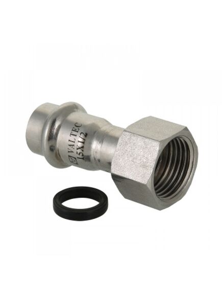 Купить Муфта Valtec пресс 22х3/4" ВР с накидной гайкой, нерж. сталь (VTI.908.I.002205) по цене 639 руб., в Санкт-Петебруге в интернет магазине 100-Систем, а также дургие товары VALTEC из раздела Фитинги Valtec 22 и Трубы и фитинги Valtec