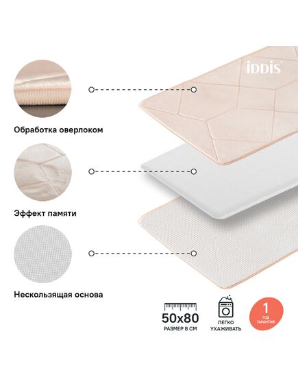 Купить Коврик для ванной комнаты, 50*80 см, полиэстер с запоминающей пеной, IDDIS, B23P580i12 (b23p580i12) по цене 700 руб., в Санкт-Петебруге в интернет магазине 100-Систем, а также дургие товары IDDIS из раздела Коврики для ванной и Карнизы Шторки Коврики