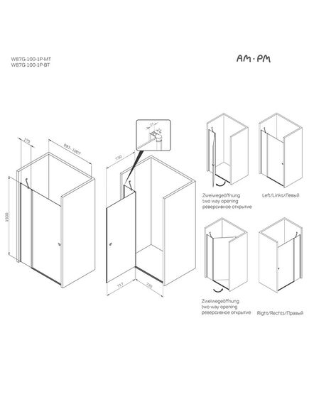 Купить Душевая дверь 100x190 AM.PM Sunny W87G-100-1P-MT прозрачное стекло, профиль серебристый (w87g-100-1p-mt) по цене 29890 руб., в Санкт-Петебруге в интернет магазине 100-Систем, а также дургие товары AM.PM из раздела Душевые двери и Душевые двери, перегородки