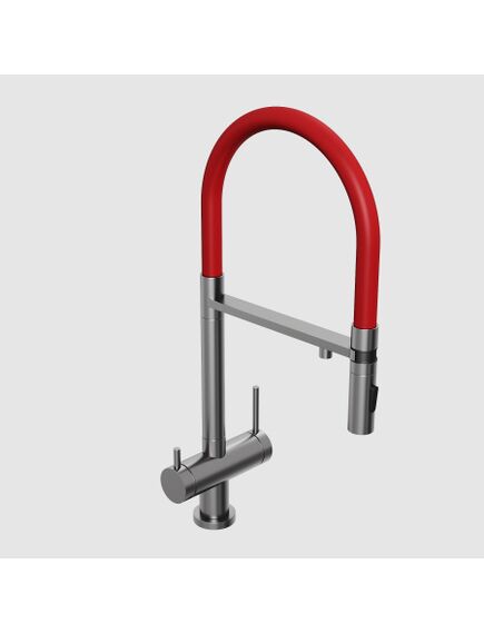 Купить Смеситель для кухни Abelsberg Venta IXF73979GM c гибким изливом и возможностью подключения фильтра для воды, цвет космическая сталь, PVD покрытие (ixf73979gm) по цене 24990 руб., в Санкт-Петебруге в интернет магазине 100-Систем, а также дургие товары Abelsberg из раздела Смесители с подключением фильтра и Смесители для кухни