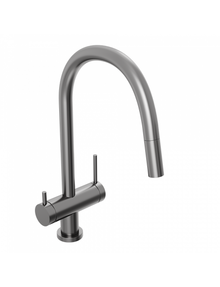 Купить Смеситель для кухни Abelsberg Aera EMF71709GM c вытяжным изливом и возможностью подключения фильтра для воды, цвет космическая сталь, PVD покрытие (emf71709gm) по цене 20990 руб., в Санкт-Петебруге в интернет магазине 100-Систем, а также дургие товары Abelsberg из раздела Смесители с подключением фильтра и Смесители для кухни